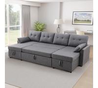VEVOR Canapé-lit en U, avec 2 poches latérales, 2 oreillers et méridienne double, canapé convertible en lit 6 places avec grand espace de rangement pour salon, appartement, structure en métal, gris
