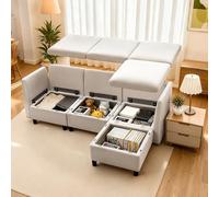 VEVOR Canapé modulable sectionnel 3 places, canapé d'angle convertible moderne en mousse haute résilience avec rangement dissimulé, sofa rembourré avec cadre en bois massif, pour salon, chambre, beige
