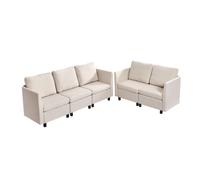 VEVOR Canapé modulable sectionnel 5 places, canapé d'angle convertible moderne en mousse haute résilience avec rangement dissimulé, sofa rembourré avec cadre en bois massif, pour salon, chambre, beige