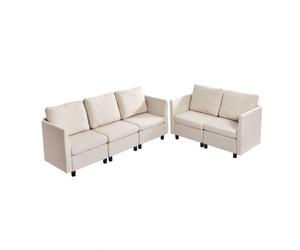 VEVOR Canapé modulable sectionnel 5 places, canapé d'angle convertible moderne en mousse haute résilience avec rangement dissimulé, sofa rembourré avec cadre en bois massif, pour salon, chambre, beige