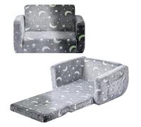 VEVOR Canapé pour Enfants Convertible, Fauteuil Chaise Longue 2-en-1, Sofa Tout-petits Pliable et Moelleux, Phosphorescent, avec Accoudoirs, en Éponge 28D et Peluche, pour Salle de Jeux, Gris