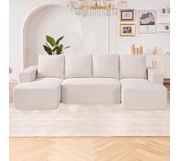 VEVOR Canapé sectionnel modulaire, avec méridienne, canapé modulaire en Forme de U, avec éponge à Rebond élevé et densité, en Velours côtelé rembourré, avec Coussin, pour Salon, Appartement, Beige