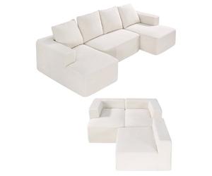 VEVOR Canapé sectionnel modulaire, avec méridienne, canapé modulaire en forme de U, avec éponge à rebond élevé et densité, en velours côtelé rembourré, avec coussin, pour salon, appartement, beige