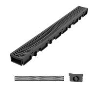 VEVOR Caniveau de Drainage Linéaire Extérieur 1005x103x62 mm Lot de 6 PEHD, Caniveau avec Grilles et Embouts, Système de Drainage pour Allée, Terrasse, Piscine, Jardin, Cour, Trottoir et Garage, Noir