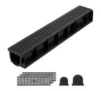 VEVOR Caniveau de Drainage Linéaire Extérieur 1020x154x140 mm Lot de 3 PEHD, Caniveau avec Grilles et Embouts, Système de Drainage pour Allée, Terrasse, Piscine, Cour, Jardin, Trottoir et Garage, Noir