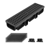 VEVOR Caniveau de Drainage Linéaire Extérieur 510x140x90 mm Lot de 6 PEHD, Caniveau avec Grilles et Embouts, Système de Drainage pour Terrasse, Piscine, Allée, Cour, Jardin, Garage et Trottoir, Noir