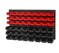 VEVOR Étagère Bac à Bec Plastique, 48 Boites Rangement Empilables Atelier Garage avec Panneaux Muraux, Organisateur Outils pour Écrous, Boulons, Vis, Clous, Perles, Boutons, Petites Pièces, Noir/Rouge