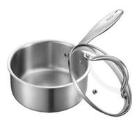 VEVOR Casserole en Acier Inoxydable 1,4 L, Poêlon avec Couvercle en Verre et Poignée Ergonomique, Antiadhésif, Lavable au Lave-vaisselle, Compatible avec Four et Plaque à Induction, Ustensile Cuisine