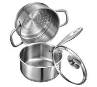 Casserole en Acier Inoxydable 1,4L Avec Panier Vapeur Couvercle en Verre Poignée
