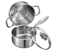 Casserole en Acier Inoxydable 1,4L Avec Panier Vapeur Couvercle en Verre Poignée