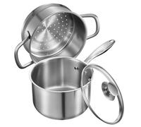 Casserole en Acier Inoxydable Capacité 2,4L Avec Panier Vapeur et Couvercle