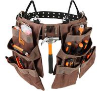 VEVOR Ceinture à outils 19 poches, ceinture porte-outil tour taille 81,2-137,2 cm, sac à outils polyester amovible pour électricien, charpentier, bricoleur, menuisier, construction, encadreur, marron