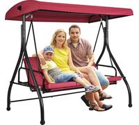 VEVOR Chaise à bascule de terrasse 3 places, balancelle hollywoodienne avec baldaquin réglable, coussin amovible et cadre en acier allié, pour balcon, arrière-cour, bord de piscine, rouge bourgogne