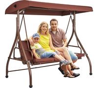 VEVOR Chaise à bascule de terrasse 3 places, balancelle hollywoodienne, véranda de terrasse avec baldaquin réglable, coussin amovible et cadre en acier allié, pour balcon, arrière-cour, bord de piscin