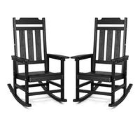 VEVOR Chaise à bascule, lot de 2, chaise berçante d'extérieur HIPS, charge 181,44 kg, fauteuil de relaxation à dossier haut avec accoudoirs lisses, pour jardin, balcon, porche, terrasse, patio, noir