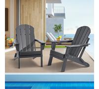 VEVOR Chaise Adirondack en Plastique, Lot de 2, Fauteuil de Jardin Pliant Portable, Charge 181,4 kg, avec Porte-Gobelet, Accoudoir Relaxant, pour Toutes Saisons, Extérieur, Patio, Arrière-Cour, Gris