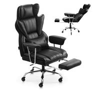 VEVOR Chaise de Bureau avec Repose-pieds, Fauteuil de Direction Ergonomique avec Coussin Lombaire et Accoudoirs Amovibles, Siège de Bureau en Cuir PU, Charge Max. 181,44 kg, Bascule, Bureau Maison