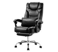 VEVOR Chaise de Bureau avec Repose-Pieds, Fauteuil de Direction Ergonomique avec Coussin Lombaire, Siège de Bureau en Cuir PU, Charge Max.136,08 kg, Hauteur Réglable, Inclinable, pour Bureau Maison