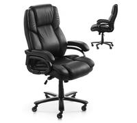 VEVOR Chaise de Bureau avec Support Lombaire à Commande par Bouton, Fauteuil de Direction Ergonomique, Siège de Bureau en Cuir PU, Charge Max. 226,8 kg, Hauteur Réglable, Bascule, Bureau Maison
