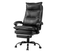 VEVOR Chaise de Bureau Ergonomique avec Repose-Pieds et Coussin Lombaire, Fauteuil de Direction en Cuir PU Noir, Charge Max. 181,44 kg, Hauteur Réglable, Bascule, Bureau Maison