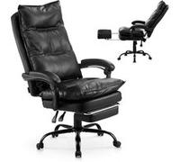 VEVOR Chaise de Bureau Ergonomique en Cuir PU Hauteur Réglable Bascule Capacité 181,44kg Noir