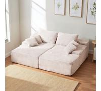 VEVOR Chaise Longue de 210 cm, Canapé Modulable 2 Places, Sofa de Salon Confortable en Velours Côtelé, avec Coussins Moelleux et Coussins Décoratifs, pour Chambre à Coucher Appartement, Beige