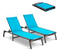 VEVOR Chaise longue jardin extérieur pour patio réglable 5 positions 2PCS bleu