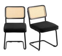 VEVOR Chaises en rotin, lot de 2, chaises de salle à manger modernes du milieu du siècle, chaise d'appoint en velours tapissée avec dossier en rotin, chaise rétro pour salon, chambre, bureau, noir