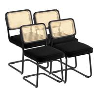 VEVOR Chaises en rotin, lot de 4, chaises de salle à manger modernes du milieu du siècle, chaise d'appoint en velours tapissée avec dossier en rotin, chaise rétro pour salon, chambre, bureau, noir
