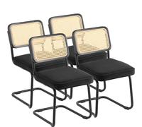 VEVOR Chaises en rotin, Lot de 4, chaises de Salle à Manger Modernes du Milieu du siècle, Chaise d'appoint en Velours tapissée avec Dossier en rotin, Chaise rétro pour Salon, Chambre, Bureau, Noir