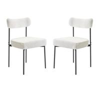 VEVOR Chaises Salle à Manger Bouclettes, Ensemble Chaises de Cuisine Sherpa 2 Pièces, avec Dossier Incurvé et Pieds en Métal, Meuble d’Appoint Moderne Peu Encombrant, pour Table à Manger, Blanc