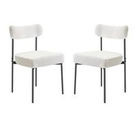 VEVOR Chaises Salle à Manger Bouclettes, Ensemble Chaises de Cuisine Sherpa 2 Pièces, avec Dossier Incurvé et Pieds en Métal, Meuble d’Appoint Moderne Peu Encombrant, pour Table à Manger, Blanc