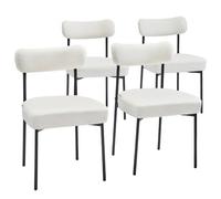 VEVOR Chaises Salle à Manger Bouclettes, Ensemble Chaises de Cuisine Sherpa 4 Pièces, avec Dossier Incurvé et Pieds en Métal, Meuble d’Appoint Moderne Peu Encombrant, pour Table à Manger, Blanc