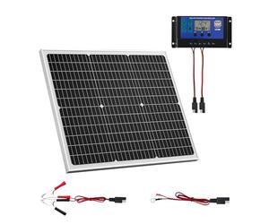 VEVOR Chargeur Batterie Panneau Solaire 50 W 12 V, Cellules Monocristallines, Contrôleur MPPT Externe, Étanchéité IP65, pour Voitures, Bateaux, Camping-cars, Remorques, Toit Plat, Support Non Inclus