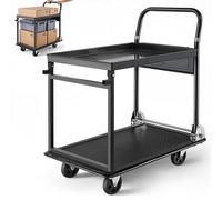 VEVOR Chariot 2 Plateaux Pliable Capacité de Charge 317,51 kg Chariot à Plateforme Pliable pour Manutention Entrepôt, Garage, Atelier, Bureau, Acier Allié, avec Roues Pivotantes et Fixes, 73x47x82 cm