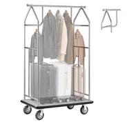 VEVOR Chariot à Bagages Hôtel, 362 kg, Chariot à Plate-forme de Concierge, Finition Inox Brossé, avec Moquette Grise, Roues Caoutchouc 15,24 cm, Porte-bagages pour Hôtels, Condos, Complexes Hôteliers