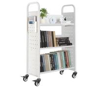 VEVOR Chariot à Livres, Capacité de Charge 150 kg, Chariot de Bibliothèque, 77 x 38 x 122 cm, Étagère de Rangement Livres Simple Face en V avec Roulettes Double Frein, pour Salon, Bureau, École, Blanc