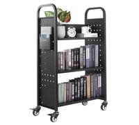 VEVOR Chariot à Livres, Capacité de Charge 150 kg, Chariot de Bibliothèque, 77 x 38 x 122 cm, Étagère de Rangement Livres Simple Face en L avec Roulettes Double Frein, pour Salon, Bureau, École, Noir
