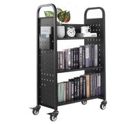 VEVOR Chariot à Livres, Capacité de Charge 150 kg, Chariot de Bibliothèque, 77 x 38 x 122 cm, Étagère de Rangement Livres Simple Face en L avec Roulettes Double Frein, pour Salon, Bureau, École, Noir