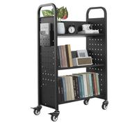 VEVOR Chariot à Livres, Capacité de Charge 150 kg, Chariot de Bibliothèque, 77 x 38 x 122 cm, Étagère de Rangement Livres Simple Face en V avec Roulettes Double Frein, pour Salon, Bureau, École, Noir