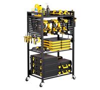 VEVOR Chariot à Outils, 4 Niveaux, Chariot Servante d'Atelier à Roulettes, Capacité de Charge 68 kg, Rangement d'Outils Électriques, Support de Perceuse, pour Garage, Atelier de Réparation, Noir