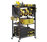 VEVOR Chariot à Outils, 4 Niveaux, Chariot Servante d'Atelier à Roulettes, Capacité de Charge 68 kg, Rangement d'Outils Électriques, Support de Perceuse, pour Garage, Atelier de Réparation, Noir