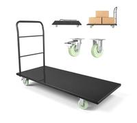 VEVOR Chariot à Plateforme Robuste Capacité de Charge 907 kg Chariot à Plateau 152,5x70 cm pour Manutention, Transport, Usines, Entrepôts, Ateliers, en Acier Allié, avec Roues Pivotantes et Poignée