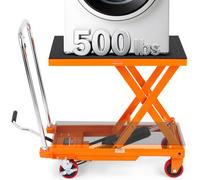 VEVOR Chariot à Table Élévatrice Hydraulique Charge 230 kg Chariot Élévateur Manuel à Ciseaux Simples Hauteur Levage 720 mm 4 Roues Coussin Antidérapant pour Manutention Transport Matériaux, Orange