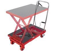 VEVOR Chariot à Table Élévatrice Hydraulique Charge 230 kg Chariot Élévateur Manuel à Ciseaux Simples Hauteur de Levage 720 mm 4 Roues Coussin Antidérapant pour Manutention Transport Matériaux, Rouge