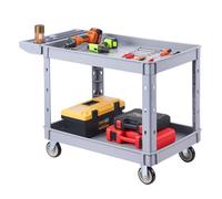 VEVOR Chariot d'Atelier Charge Max. 250 kg Chariot de Service à 2 Niveaux, en PP, 2 Roues Fixes et 2 roulettes Pivotantes avec Frein, avec Plateaux de Rangement pour Garage, Atelier et Entrepôt, Gris