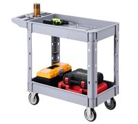 VEVOR Chariot d'Atelier Max. 250 kg Chariot de Service en PP à roulettes, 2 Niveaux, 2 Roues Fixes et 2 roulettes Pivotantes avec Frein, Plateaux de Rangement, pour Garage, Atelier et Entrepôt, Gris