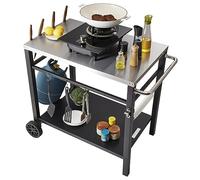 VEVOR Chariot de Barbecue, Table de Barbecue Extérieur 85 x 55 x 83,5 cm, Chariot de Service avec Double Etagère, Table de Gril Mobile, Plateau de Table Multifonctionnel en acier inoxydable
