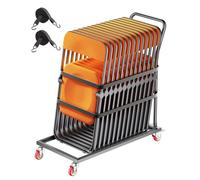 VEVOR Chariot de Chaise Pliante, Capacité de Charge 136 kg, Support en Métal Robuste pour 25 Chaises, Organiseur de Rangement Vertical Forme en L avec Roulettes 360°, pour Salle à Manger, Noir Mat