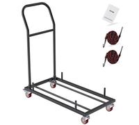 VEVOR Chariot de chaise pliante, chariot commercial en fer capacité 12 chaises chariot à support chaises 4 roulettes, transport stockage de chaises empilables à plat en résine plastique et bois, noir